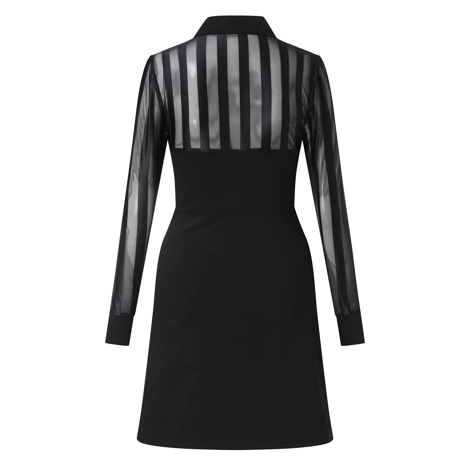 thumbnail image 3 of Vestido de fiesta de manga larga y corte A de color liso para mujer - Mezcla de algodón, cuello en V, otoño/invierno - Tallas de la S a la XXXL, 3 of 8